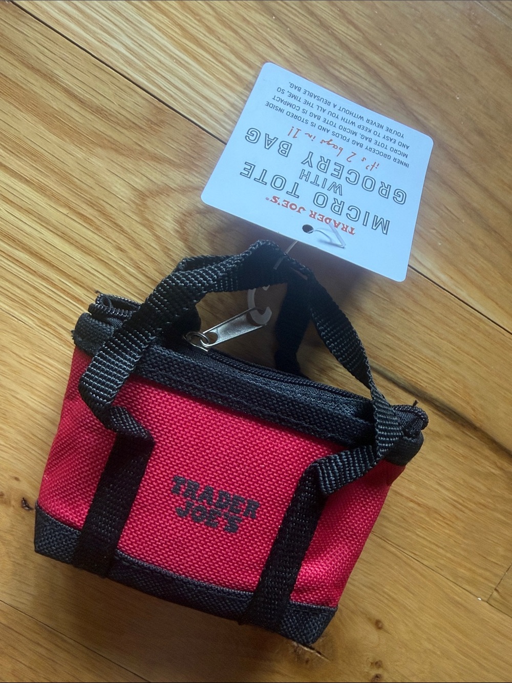 Trader Joe’s Black & Red Micro Tote Keychain wGrocery Bag inside (2 bags total)